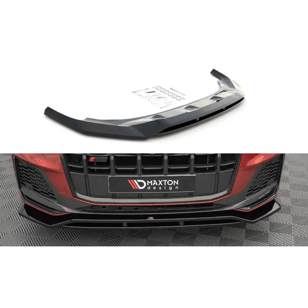 Frontleppe til Audi SQ7/Q7 S-Line Mk2 Facelift, sort plast med røde detaljer, montert på rød bil.