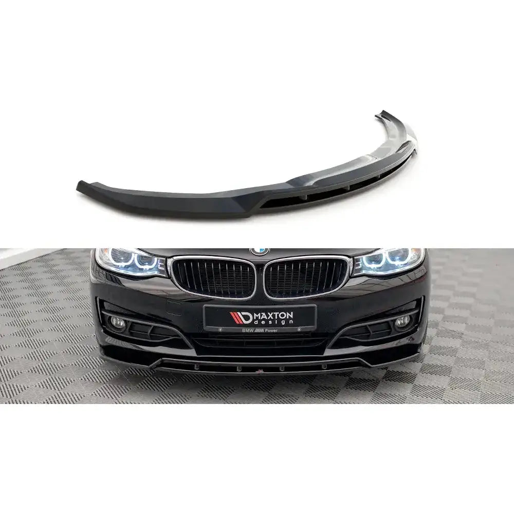 Frontspoiler til BMW 3 GT F34 13-16 i sort plast, vist alene mot hvit bakgrunn.
