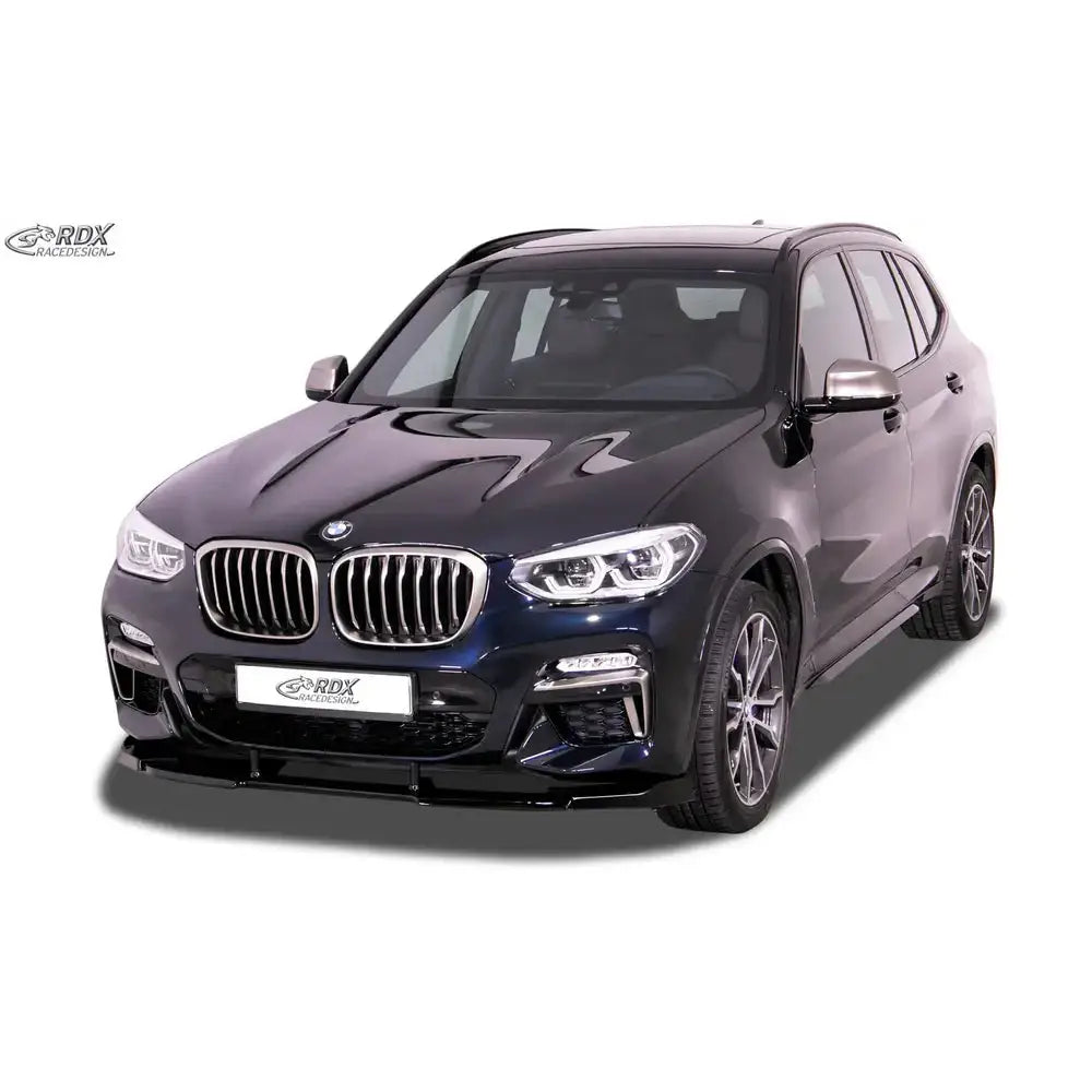 Frontleppe på BMW X3 G01 med M-Sport, viser frontfanger, doble lykter og kromdetaljer mot hvit bakgrunn.