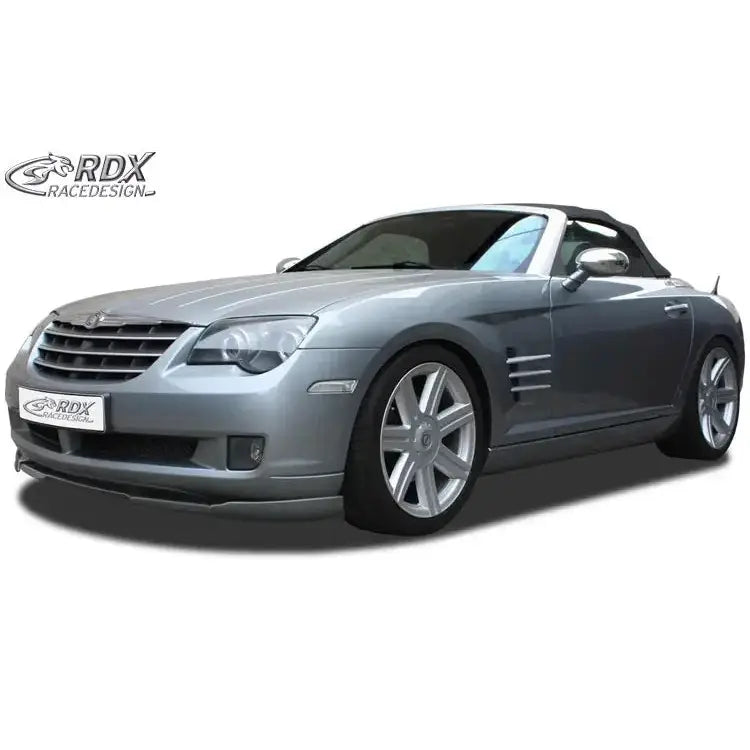 Frontleppe på Chrysler Crossfire 03-07 Vario X, sølv cabriolet med svarte felger og svart kalesje.