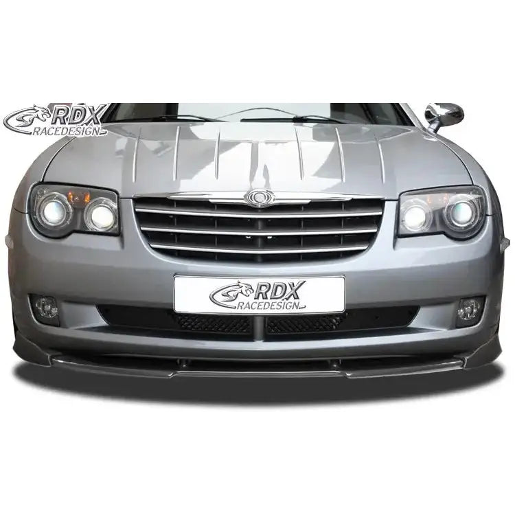 Spoiler på Chrysler Crossfire 03-07 Vario X sett forfra med sort grill og RDX RaceDesign-logo.