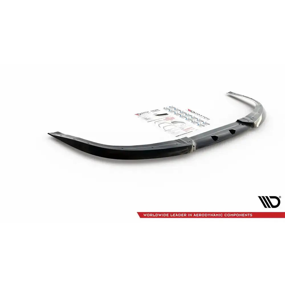 Frontspoiler VW Golf IV R32 Cupra Look i sort plast med monteringsutstyr og instruksjonsark bak.