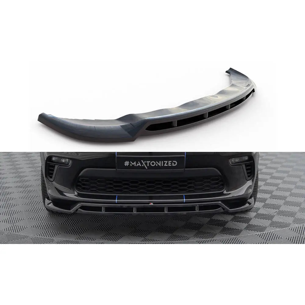 Frontspoiler til Dodge Durango Mk3 Facelift i sort plast med sporty vinger og luftspalter, vist på hvit bakgrunn.