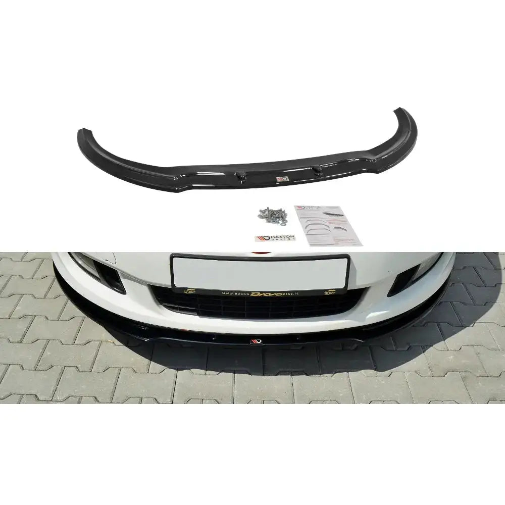 Frontspoiler til Fiat Bravo Mk 2 Sport vist fra oversiden med monteringsutstyr og instruksjoner.
