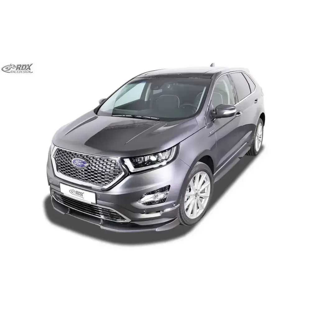 Frontleppe på Ford Edge 2 Vignale Vario X, sølv SUV med stor grill og LED-frontlykter.