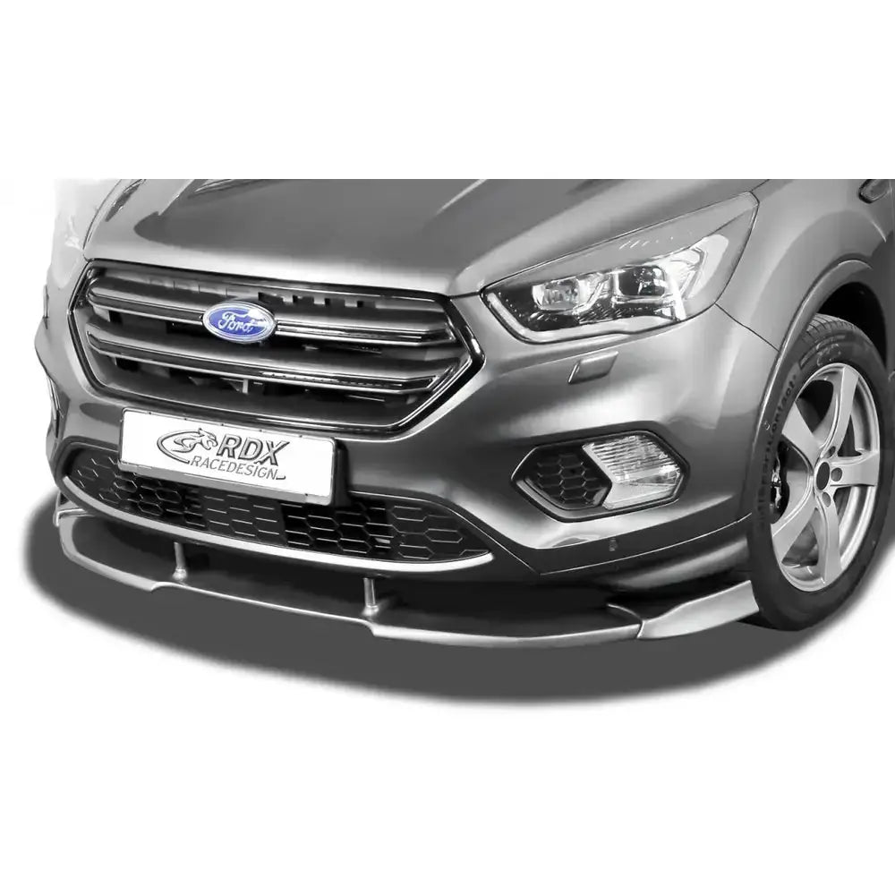 Frontspoiler til Ford Kuga 2 ST-Line med sort splitter montert på grå bil, sett skrått forfra.