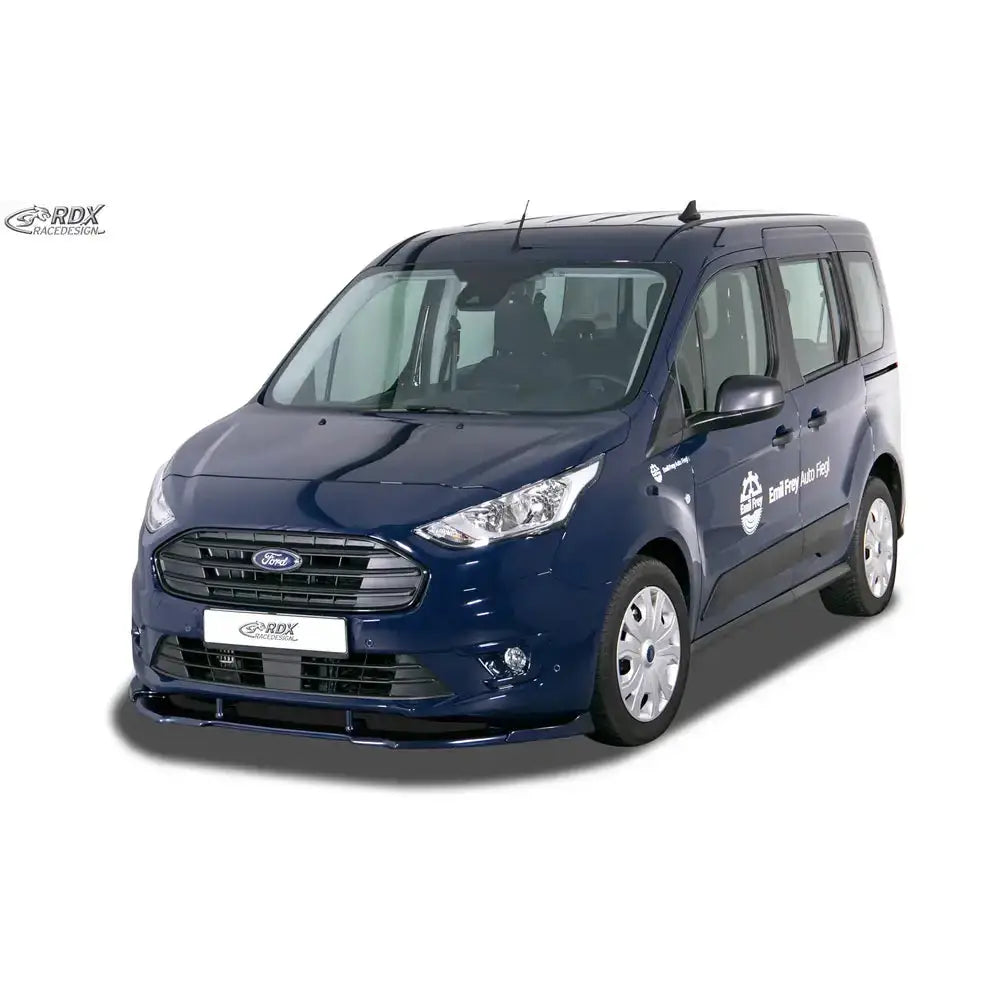 Frontleppe på Ford Transit Connect 18-22 Vario X, mørkeblå bil med sølvfelger og synlige logoer.