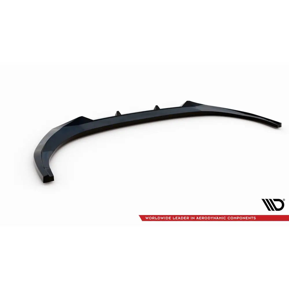 Frontspoiler Hyundai Elantra Mk7 svart plast med tre finner, glanset overflate, sett ovenfra.