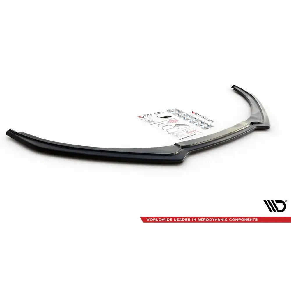 Frontleppe Jaguar XJ X351 Facelift sett skrått ovenfra med monteringsutstyr og instruksjoner på hvit bakgrunn.