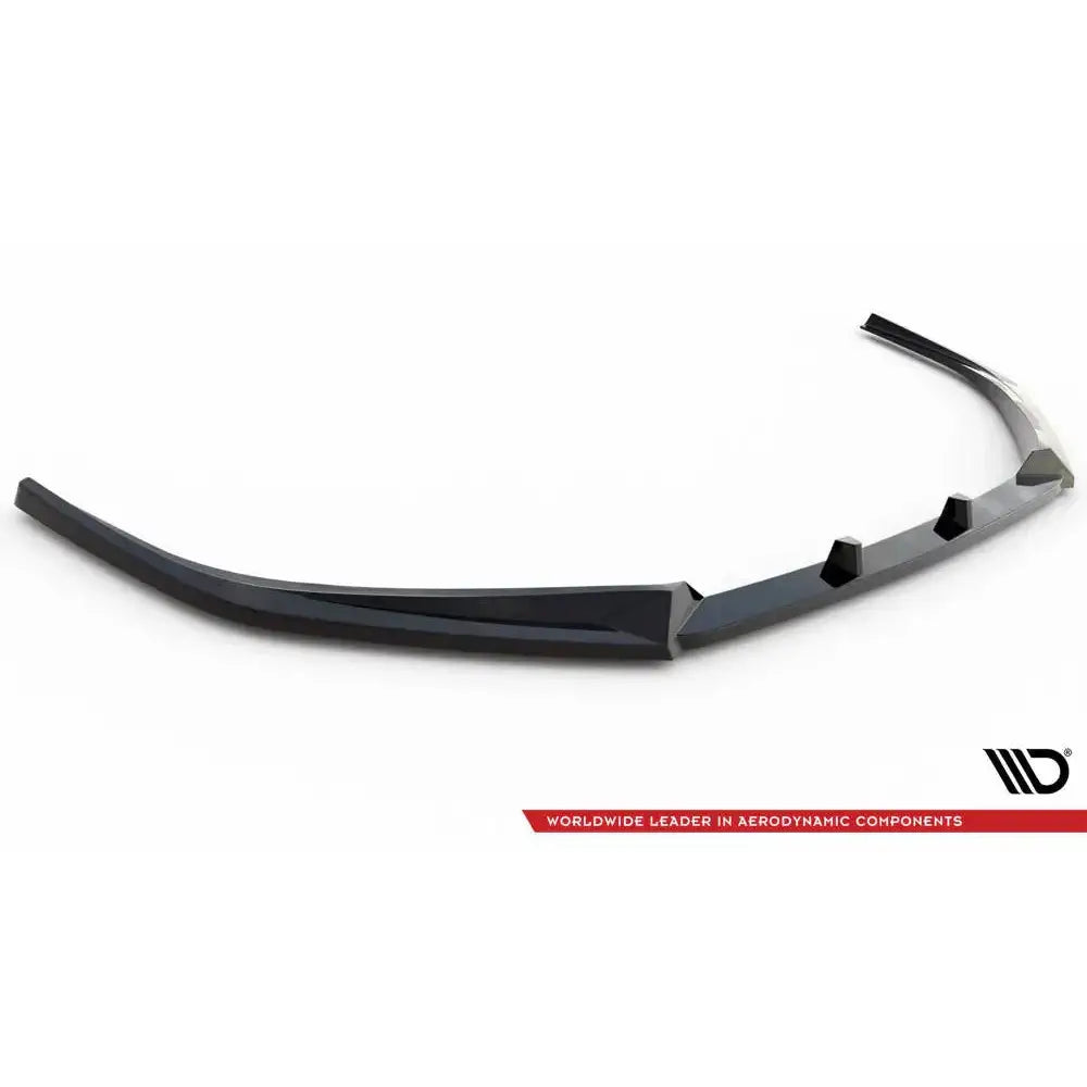 Front lip til Lexus ES F Sport Mk7 V.2, svart plast med kantede former, sett fra skrå vinkel.