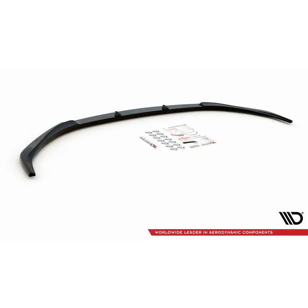 Spoiler til Lexus LS MK4 Facelift sett ovenfra med monteringsutstyr og instruksjoner på hvit bakgrunn.