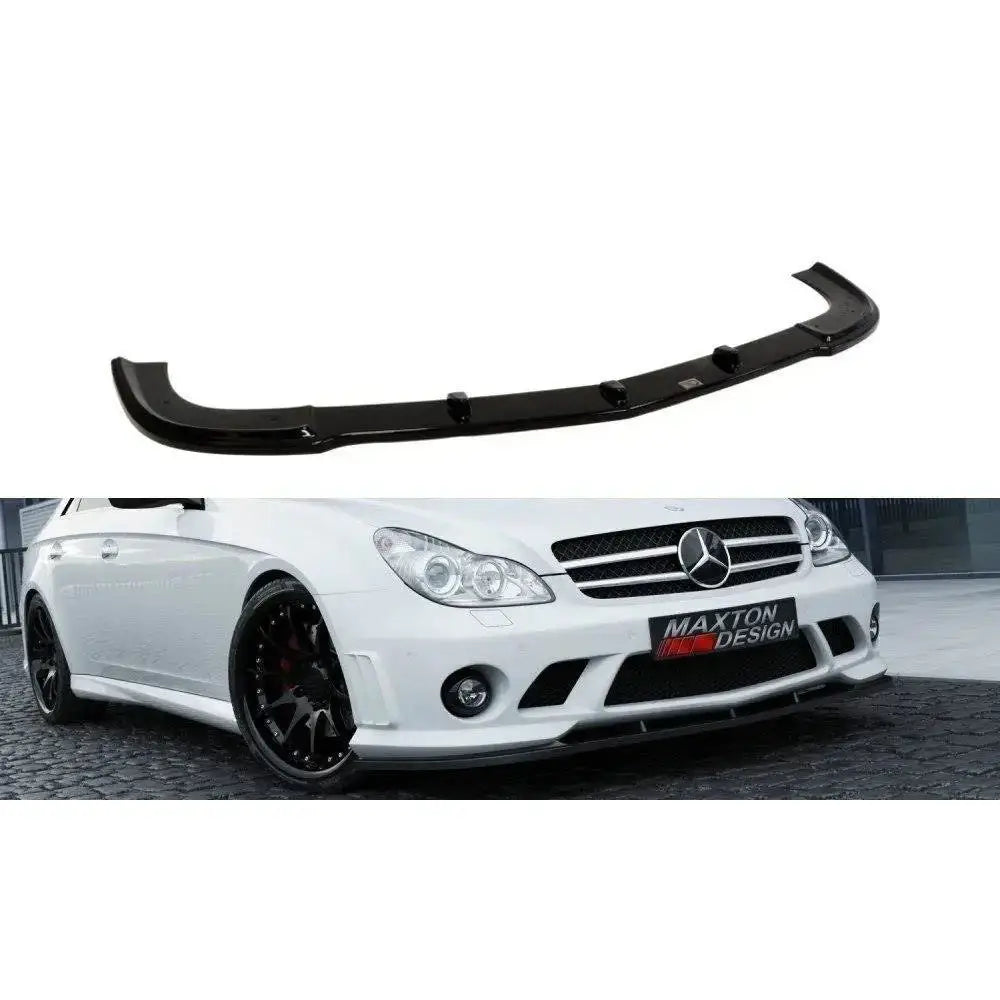 Frontspoiler Mercedes C-Klasse C219 W204 Amg Look i sort blank plast, vist montert på hvit bil.