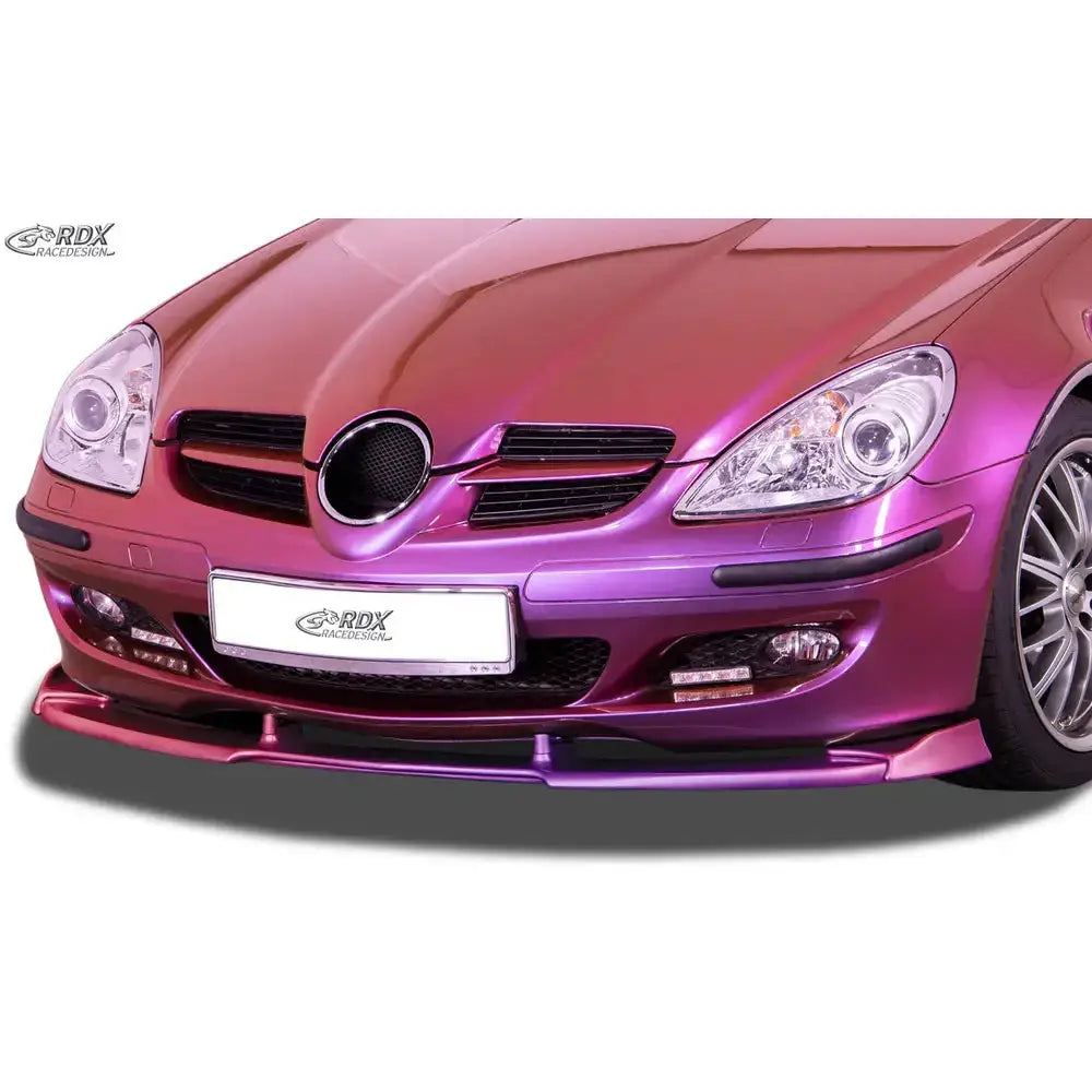Frontleppe på Mercedes SLK R171 med metallic rosa-lilla finish, brede luftinntak og sportslig frontsplitter.