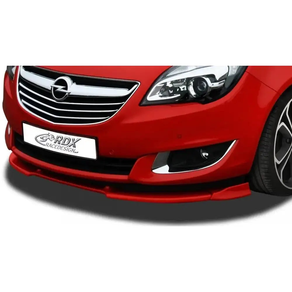 Frontspoiler Opel Meriva B vist på rød bil med svart og krom grill fra skrå vinkel.