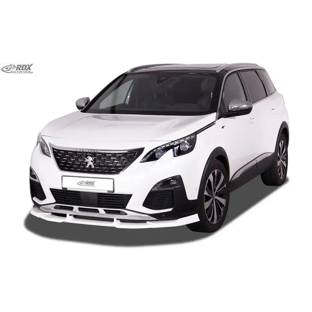 Frontleppe på Peugeot 5008 SUV 2017-2020 sett skrått forfra med svart tak og store felger.