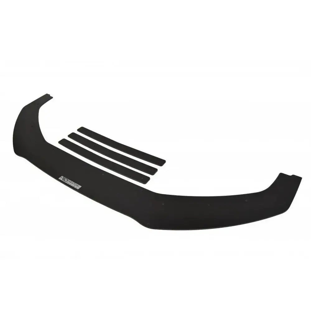 Front lip Audi RS3 8V Sportback racing frontspoiler i matt sort plast sett ovenfra med monteringsstriper.
