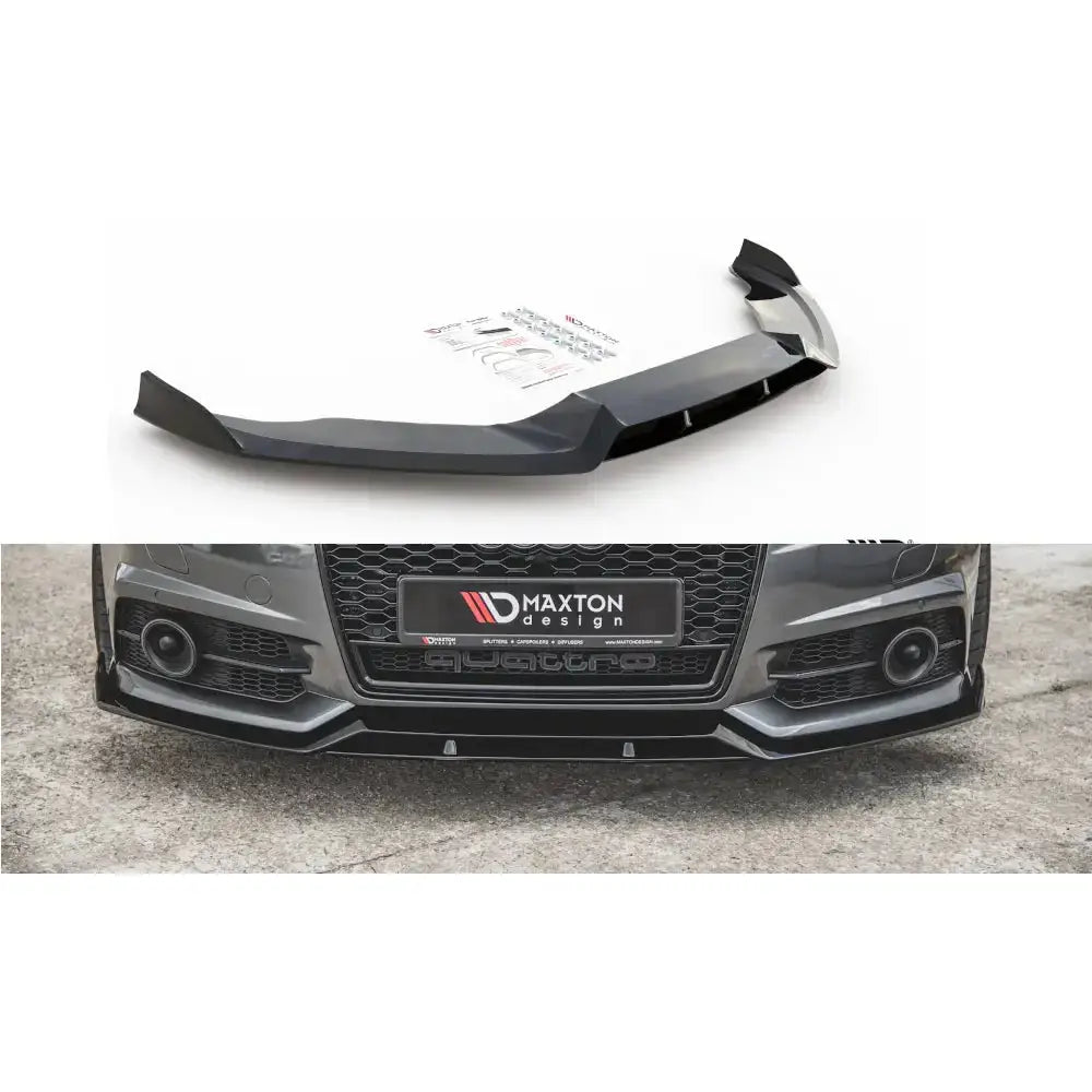 Frontspoiler Audi S6 A6 S-Line C7 FL racing i sort plast, montert og separat med kantete design.