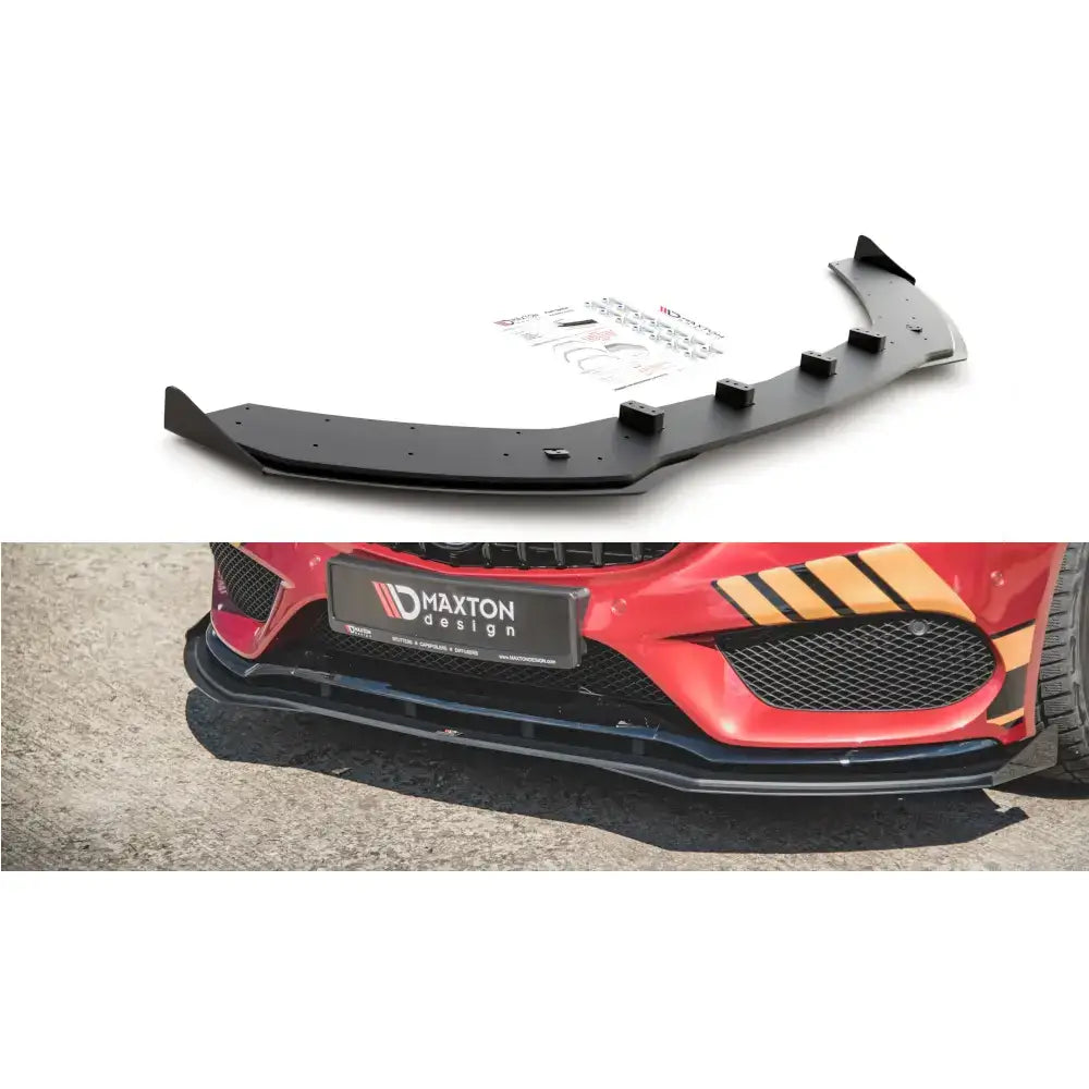 Frontleppe Racing + Flaps Mercedes AMG C43 Coupe C205 sett fra skrå vinkel med monteringsutstyr.
