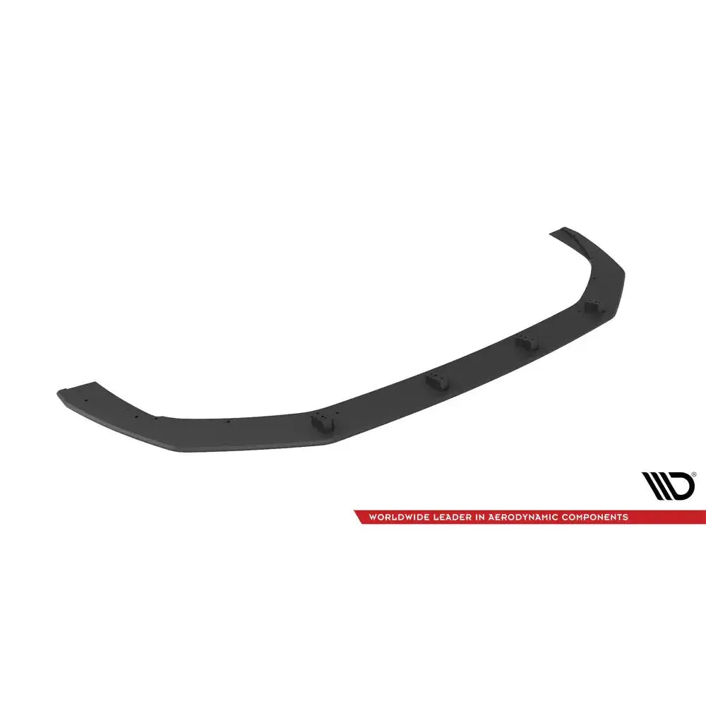 Front splitter til Audi RS3 Sportback 8Y, svart plast, sett forfra med synlige monteringspunkter.