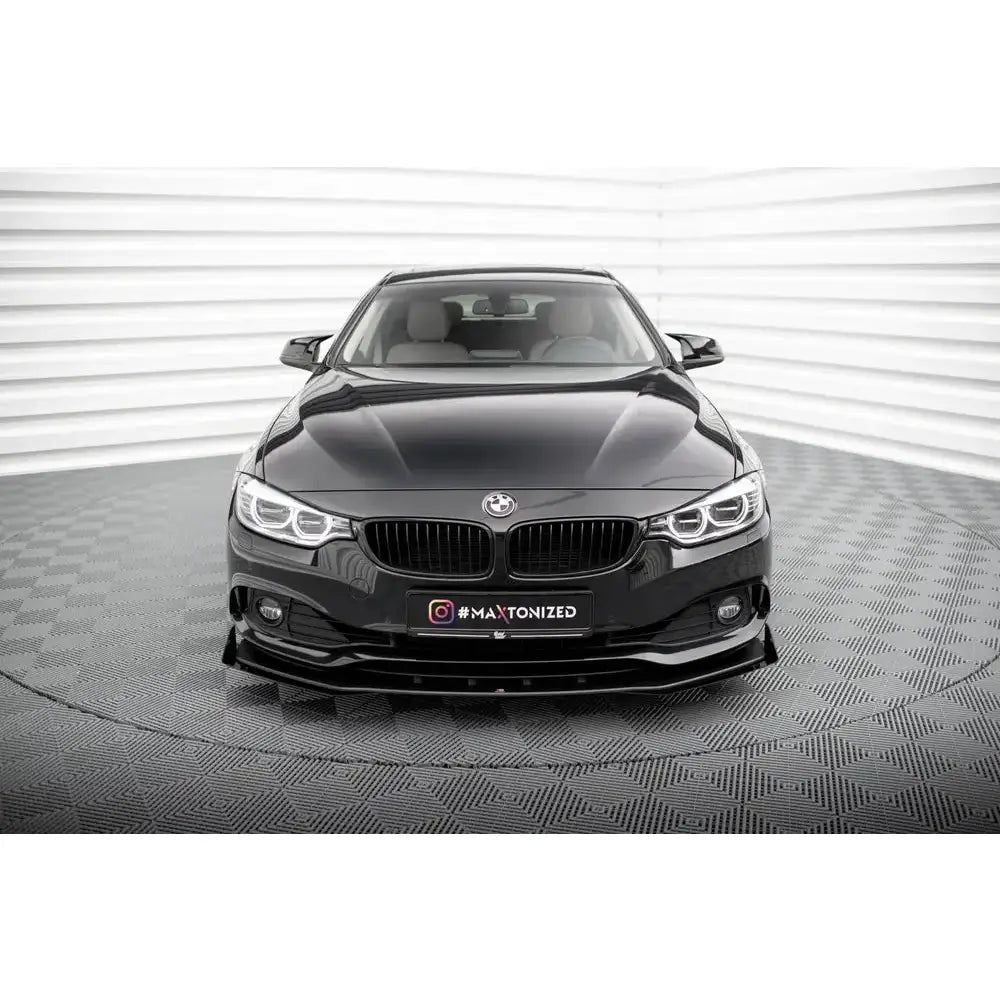 Spoiler på BMW 4 Gran Coupe F36 med Street Pro flaps, sort lakk og tydelige LED-frontlykter.