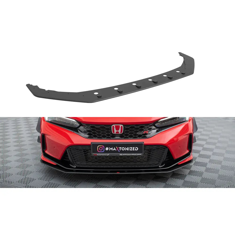 Frontspoiler Honda Civic Type-R Mk 11 Street Pro montert på rød bil sett ovenfra med fokus på passform.