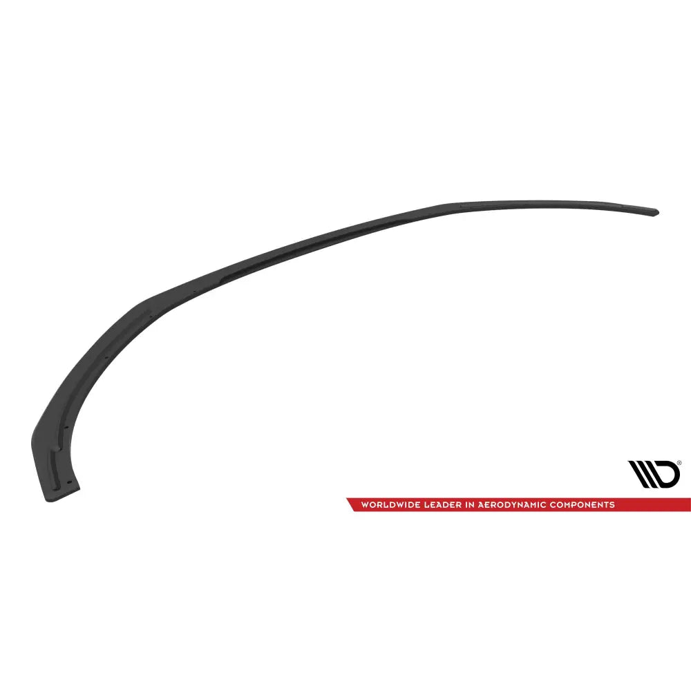 Frontspoiler Renault Clio RS Mk4 Street Pro i sort plast, skrå vinkel, skruehull og liten logo mot hvit bakgrunn.