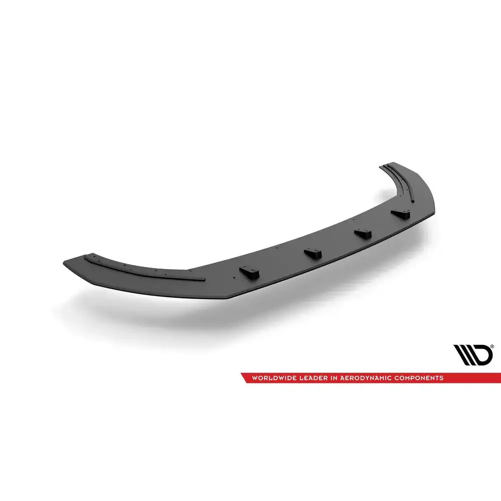 Front splitter til Seat Leon FR Mk4, sort matt finish med synlige festeanordninger, skrått ovenfra.
