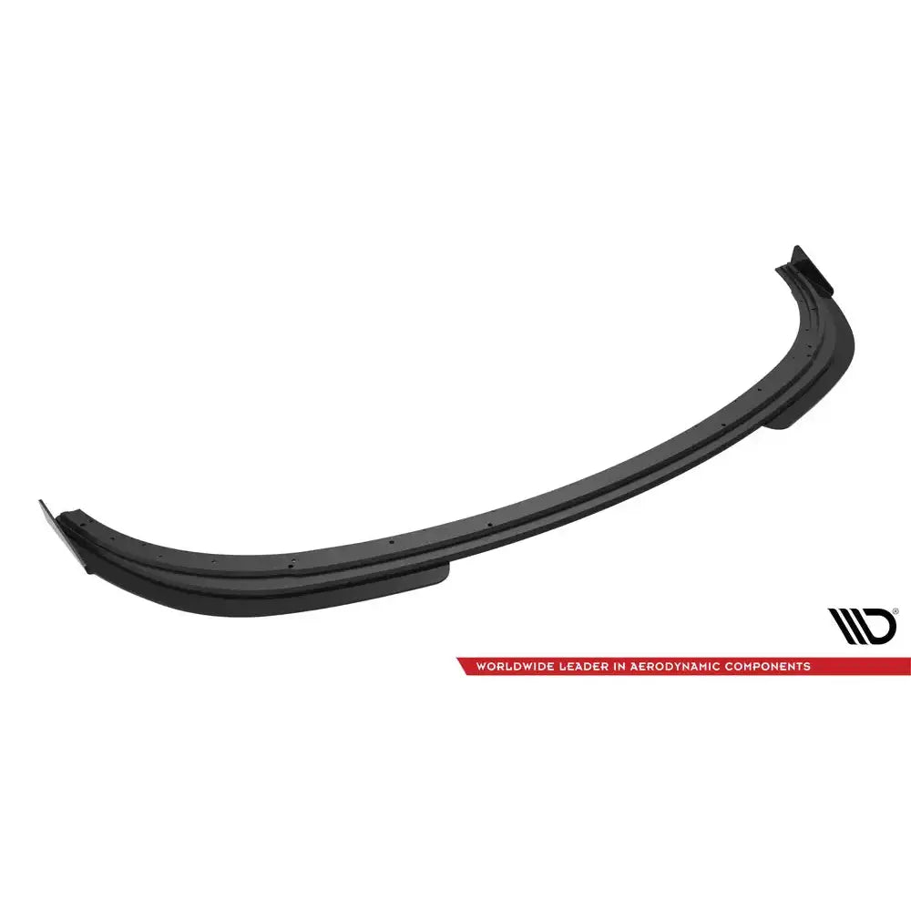 Front lip til Street Pro V.1 frontspoiler for Ford Fiesta ST Mk6, svart plast med flaps, sett skrått ovenfra.