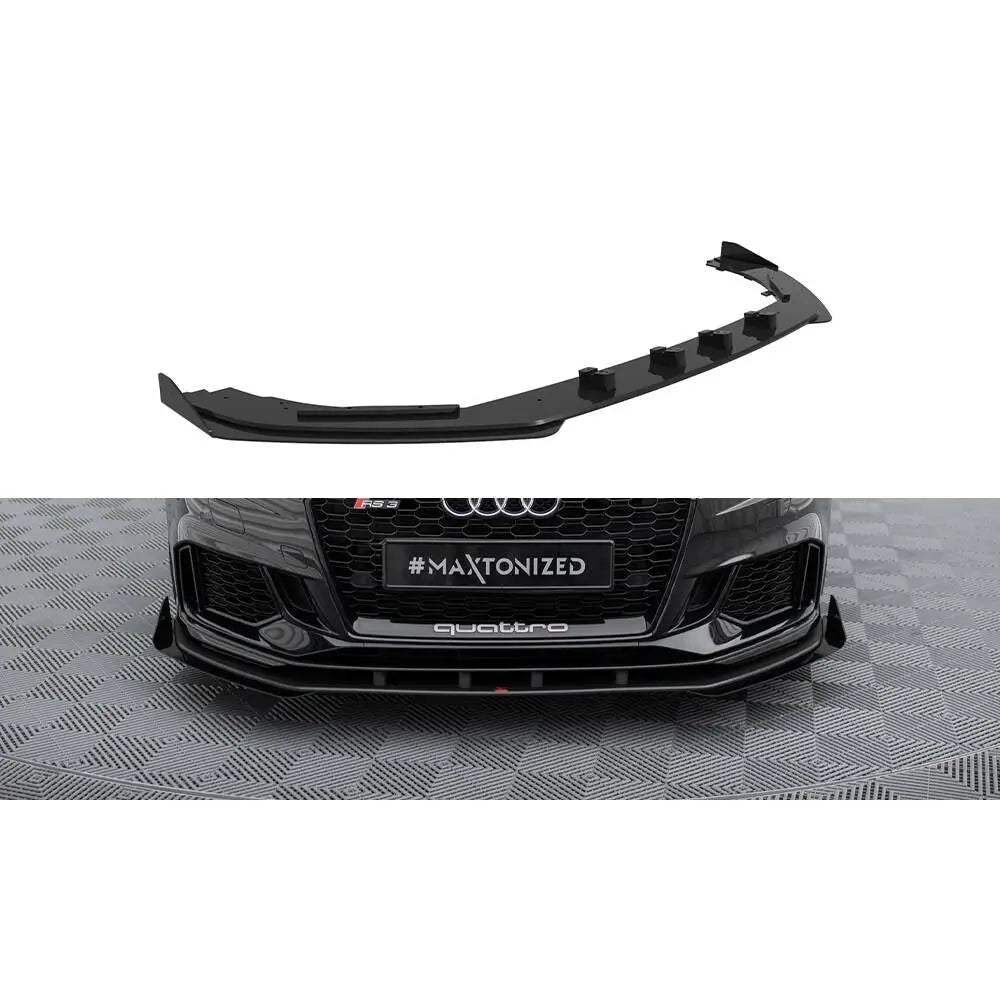 Frontleppe Street Pro V1 med flaps til Audi RS3 8V Facelift, vist montert og som enkeltprodukt.