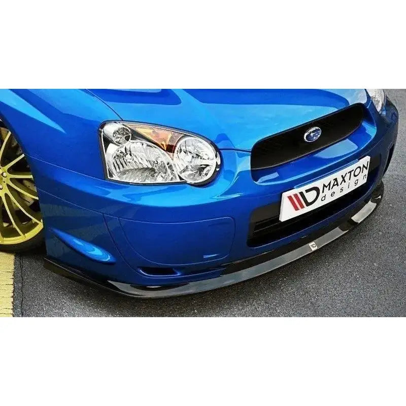 Spoiler til Subaru Impreza WRX STI Blobeye, blå front med sort leppe og klar plastsplitter nederst.