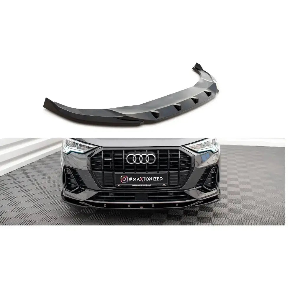 Frontleppe V.1 Audi Q3 S-Line F3 i sort plast med teksturert overflate og aerodynamiske vinkler.
