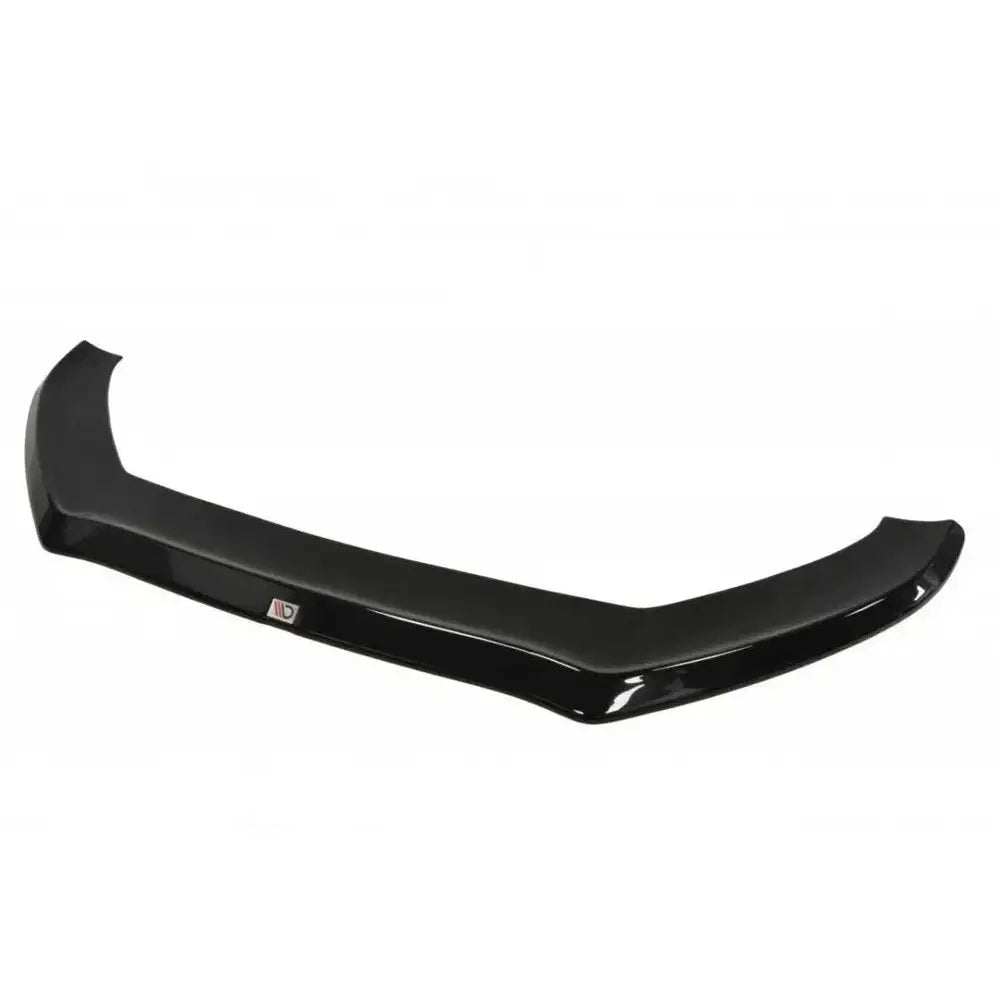 Front splitter Audi S5 / A5 S-Line 8T V.1 i sort, blank plast med logo, sett skrått ovenfra.