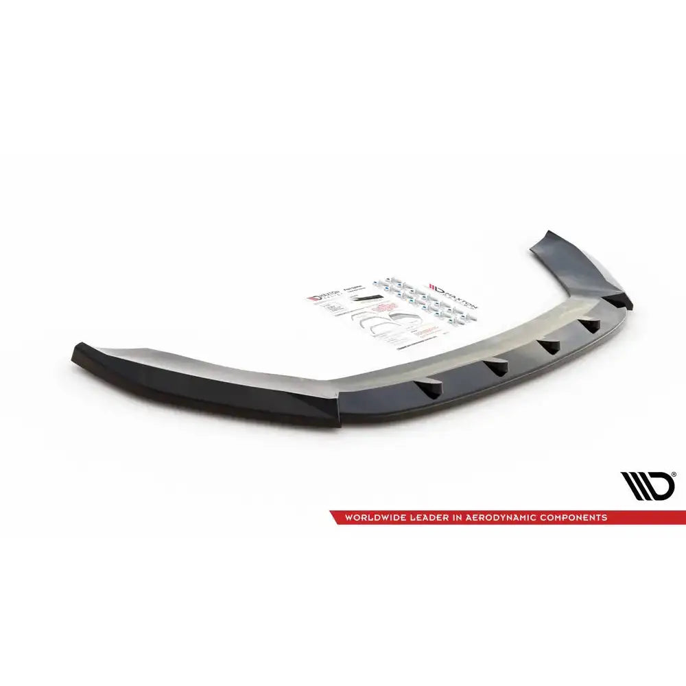 Front splitter til Seat Leon FR Cupra Mk3, svart plast med monteringsutstyr og instruksjoner.