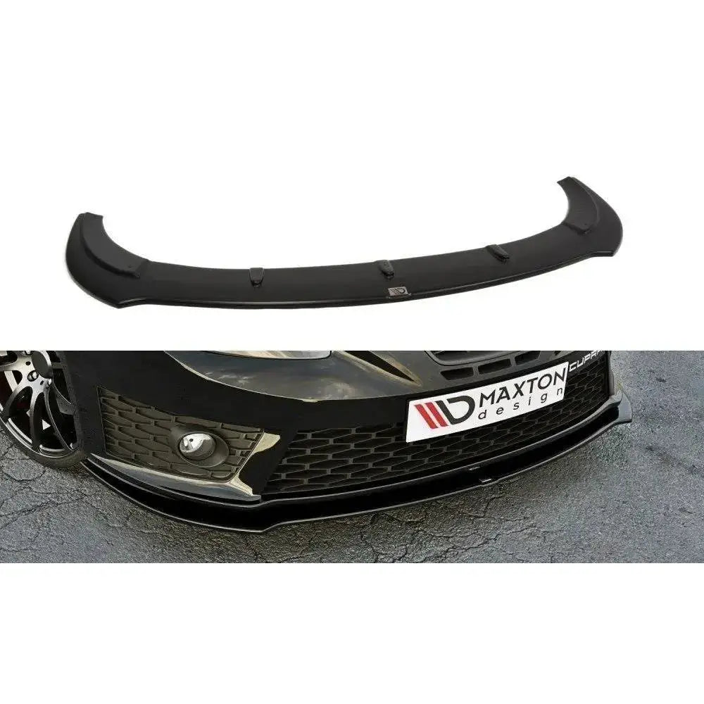 Frontspoiler til Seat Leon Mk2 V.1 Cupra Fr facelift, sort plast med matt finish, montert og separat.