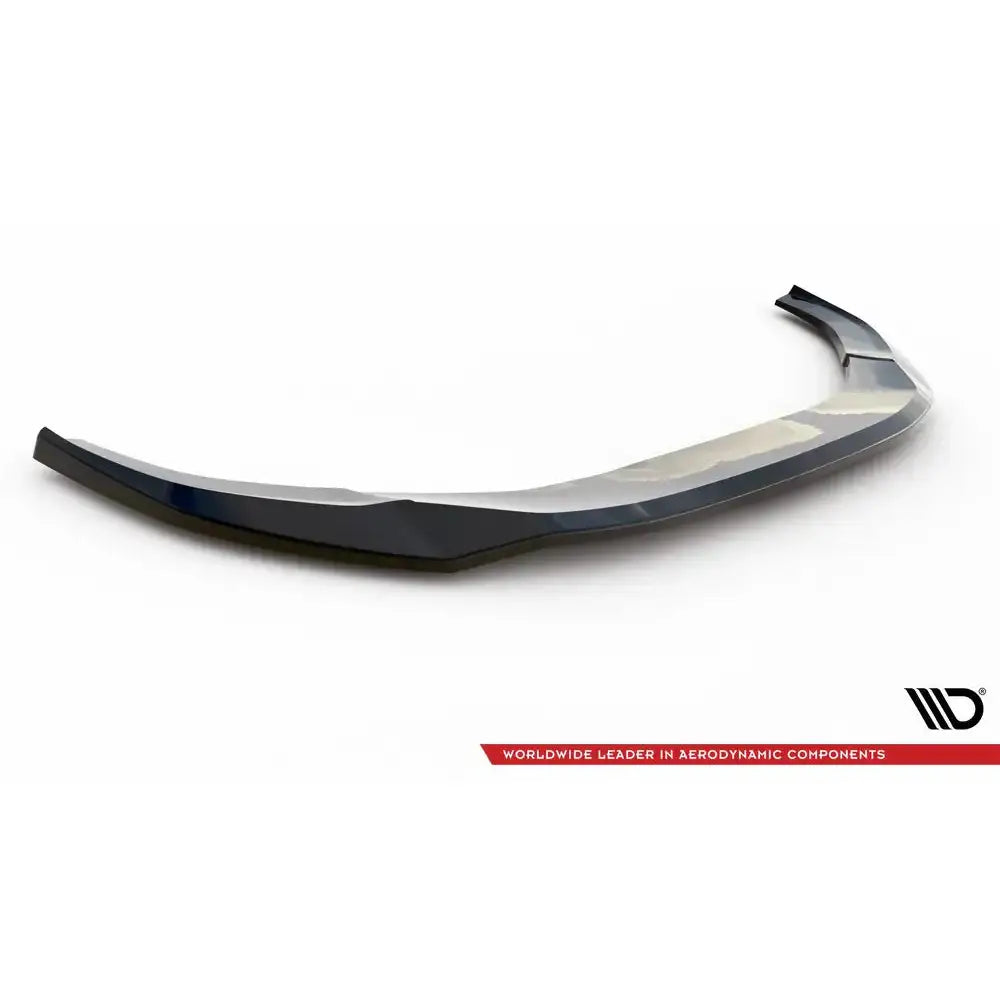 Front lip Audi A4 B9 V.2 Competition, svart plast med glanset finish og markerte kanter, sett ovenfra.