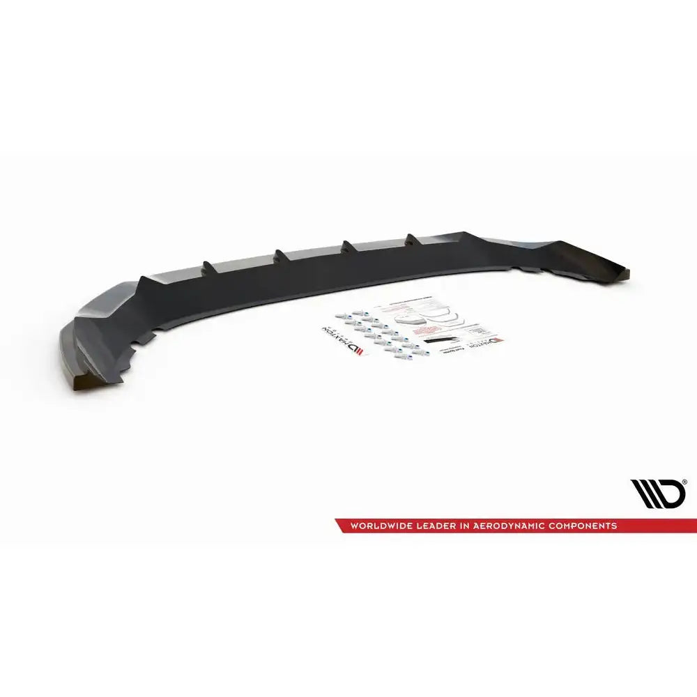 Spoiler til Cupra Ateca V.2 i sort plast med monteringsdeler og instruksjoner på hvit bakgrunn.