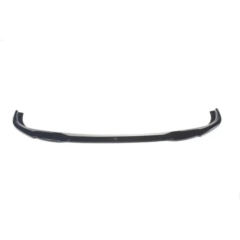 Front lip til Hyundai Tucson Mk3 Facelift V.2, sort plast med glanset finish og markerte kanter, sett ovenfra.