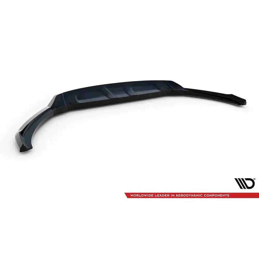 Front lip til Maserati Levante Mk1 V.2, sort spoiler sett fra skrå vinkel med markerte linjer.