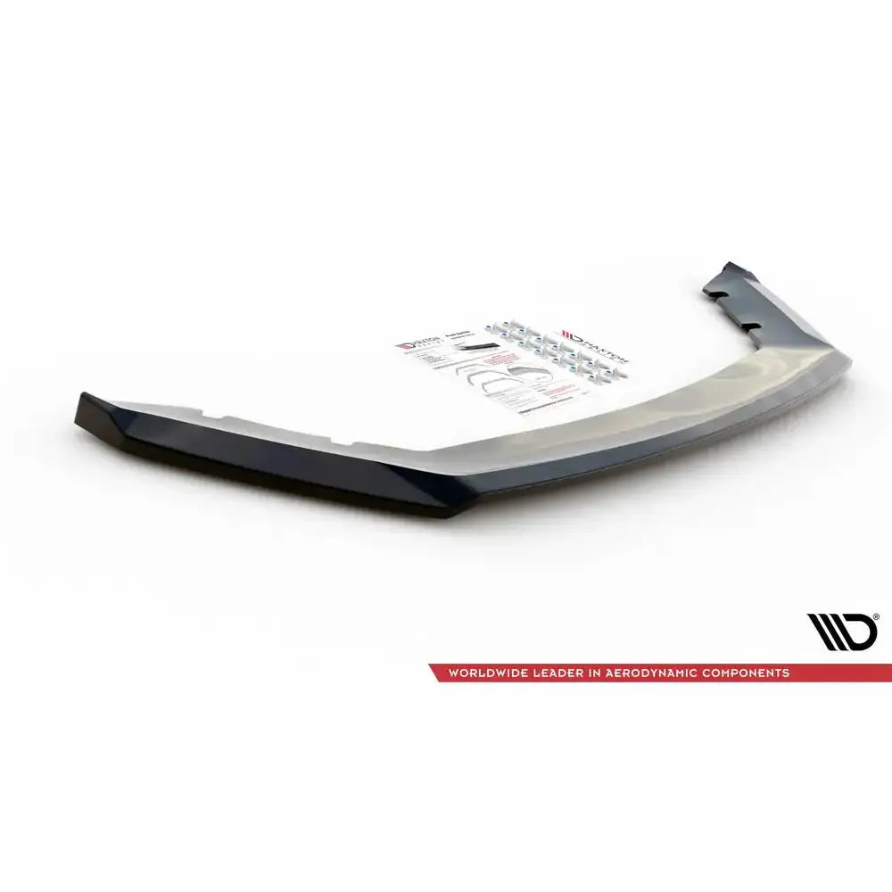 Front splitter Seat Leon Mk3 V.2 svart plast med monteringsutstyr og instruksjoner, skrå vinkel.