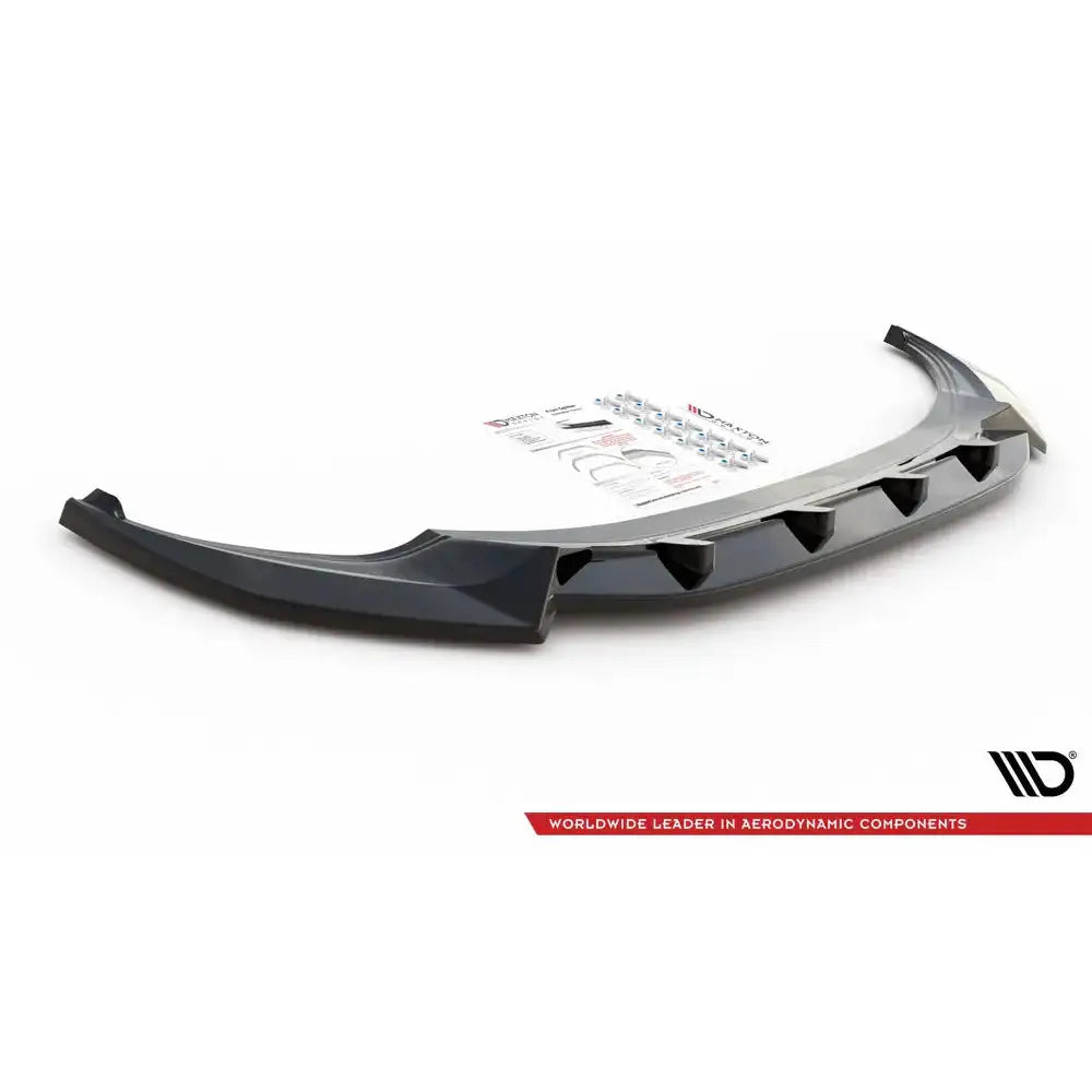 Front splitter Volkswagen Tiguan R frontspoiler med aerodynamiske finner, monteringsutstyr og bruksanvisning.