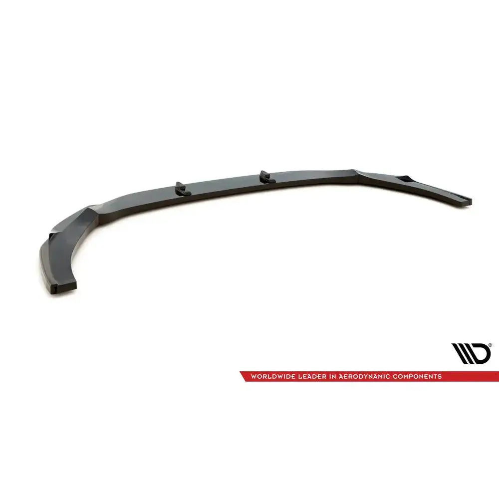 Frontspoiler Audi RS5 F5 Facelift V.3 sett skrått ovenfra med tre festepunkter og rød tekststripe.