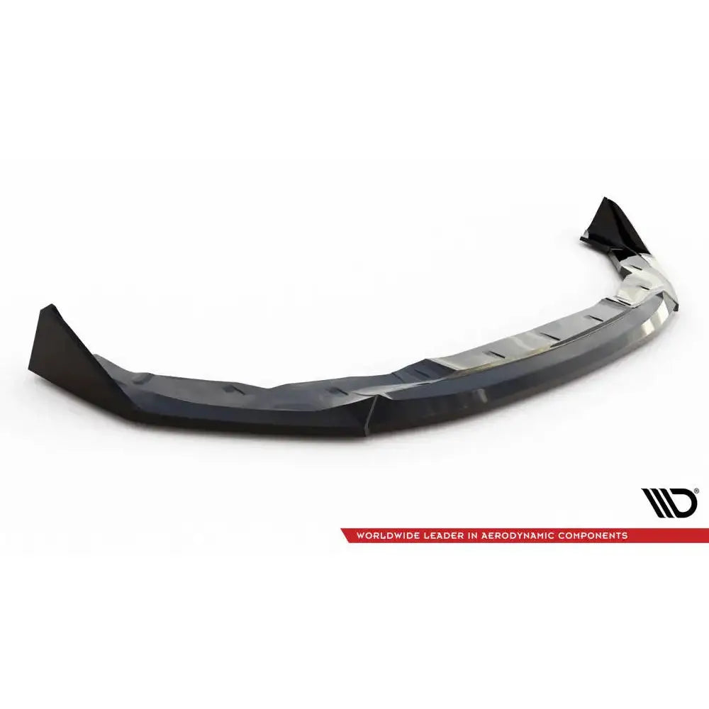Front lip til BMW 2 Serie Coupe M-Pack G42, svart og sølv plast med glanset overflate.
