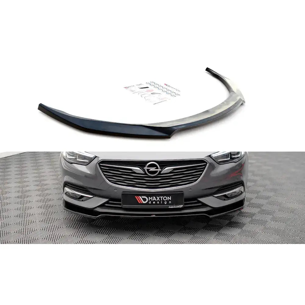 Frontspoiler V.3 til Opel Insignia Mk2 17-, svart splitter med monteringsutstyr og instruksjoner.