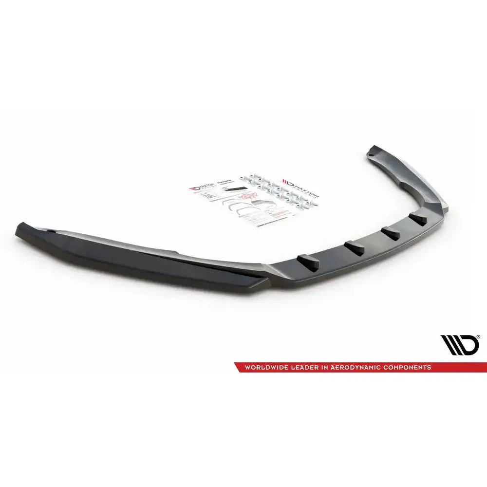 Front lip av svart Skoda Octavia RS Mk3 Facelift 16-19 V.3 med monteringssett og instruksjoner.