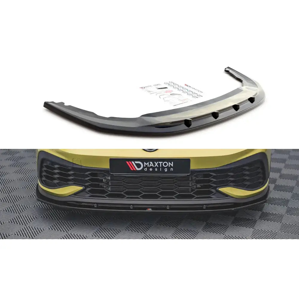 Frontleppe V.4 Volkswagen Golf 8 GTI Clubsport, sort plast med luftekanaler og glanset finish.