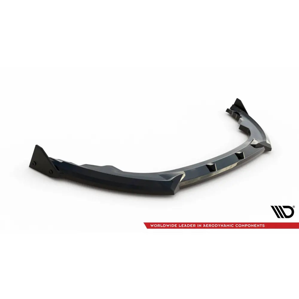 Frontspoiler Toyota GR86 Mk1 V1 med flaps, sort plast, skrå vinkel, markerte kanter og opphøyde detaljer.