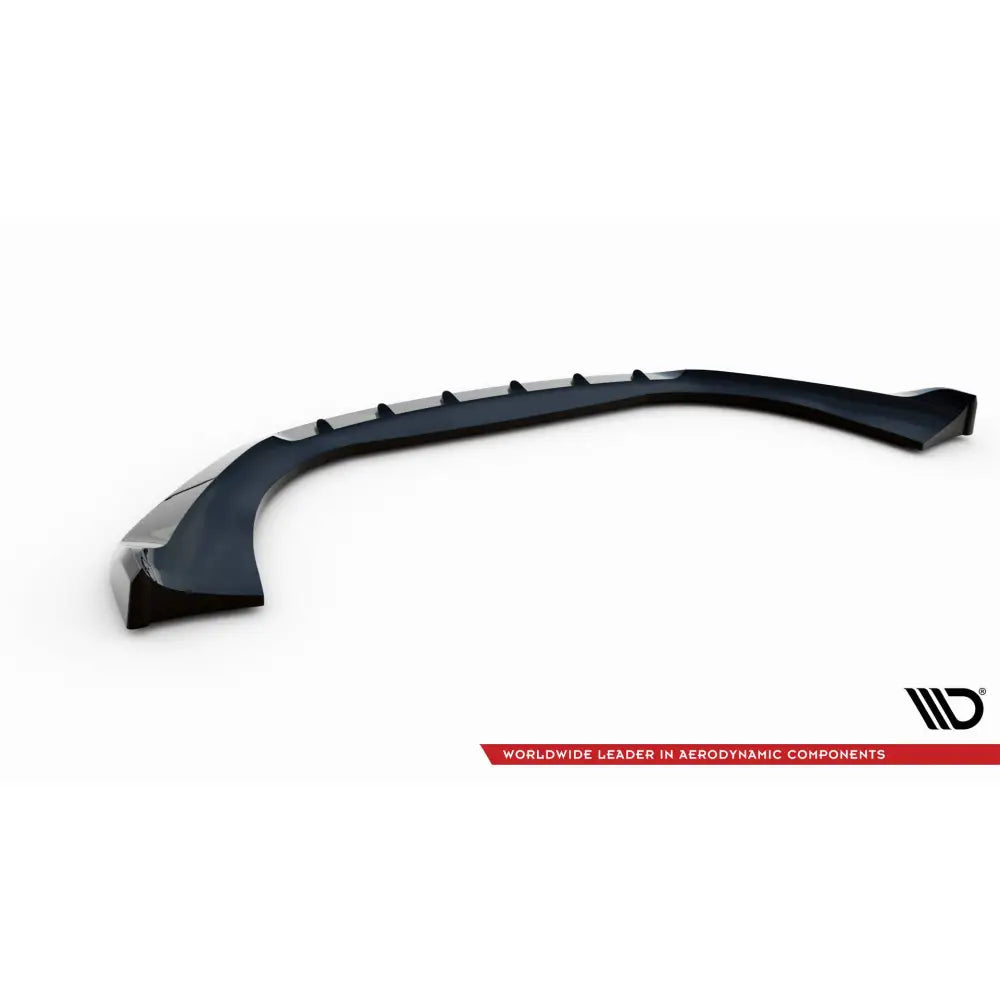 Frontspoiler Porsche Macan Mk1 V1 i sort plast, vist fra siden med markerte profiler på hvit bakgrunn.