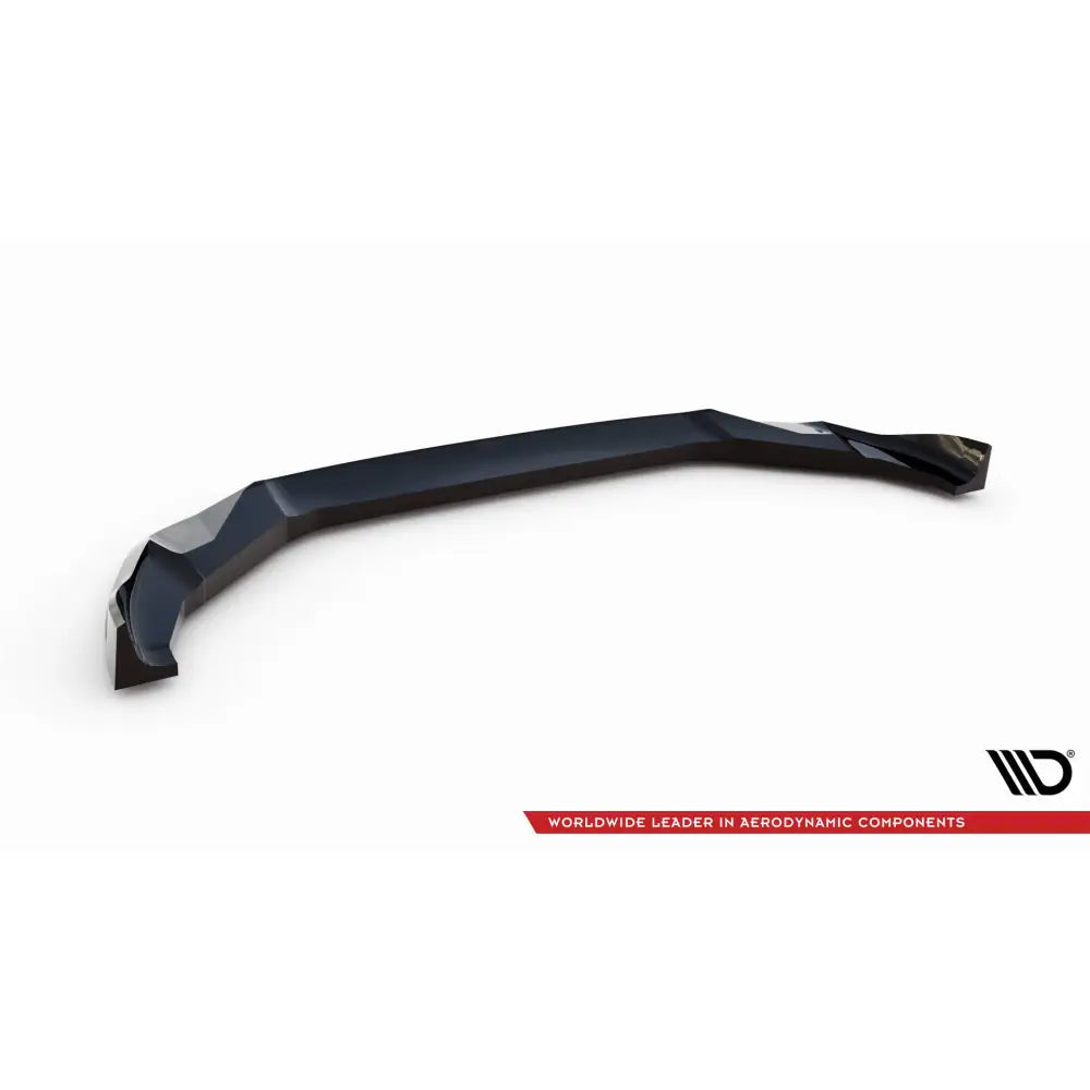 Spoiler til BMW X3 M F97 Facelift V2 i sort blank plast med markerte kanter, sett skrått ovenfra.