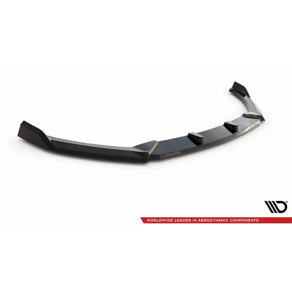 Frontspoiler Hyundai I20 Mk2 Facelift V2 sort, skrått venstrevisning med vinkler og opphøyde seksjoner.