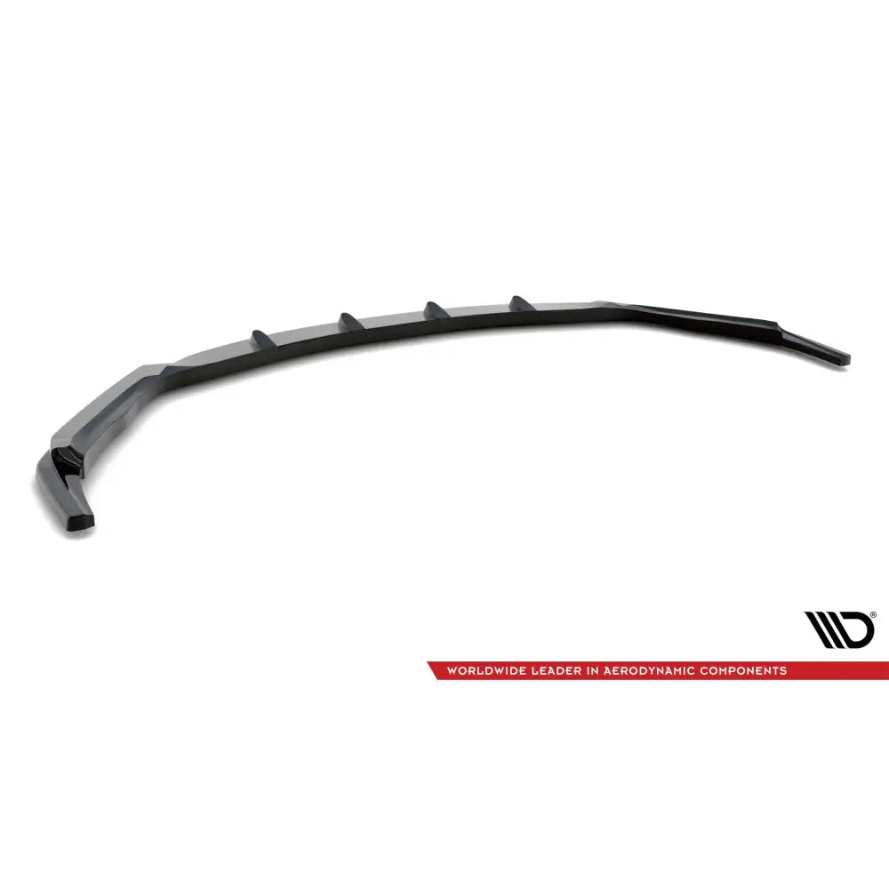 Frontspoiler Lexus GS F Mk4 Facelift V2 sett ovenfra med vertikale finner og rød tekst på hvit bakgrunn.